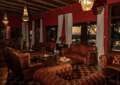 Elegant riverside lodge interior at Don Joaquín River Lodge in Argentina.